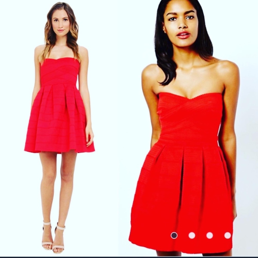 🔥 NWT HONEY PUNCH CHERRY RED STRAPLESS COCKTAIL DRESS CLASSIC fit & FLAIR